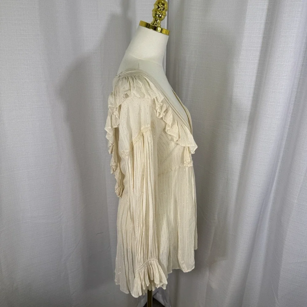 NWOT Maeve Anthropologie Ruffle Wynn Metallic Stripe Boho Peasant Flowy Size 4 - Picture 7 of 14